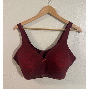 Cacique Plus Size Maroon Red Floral Demure Feminine Bow Lightly Lined NoWire Bra